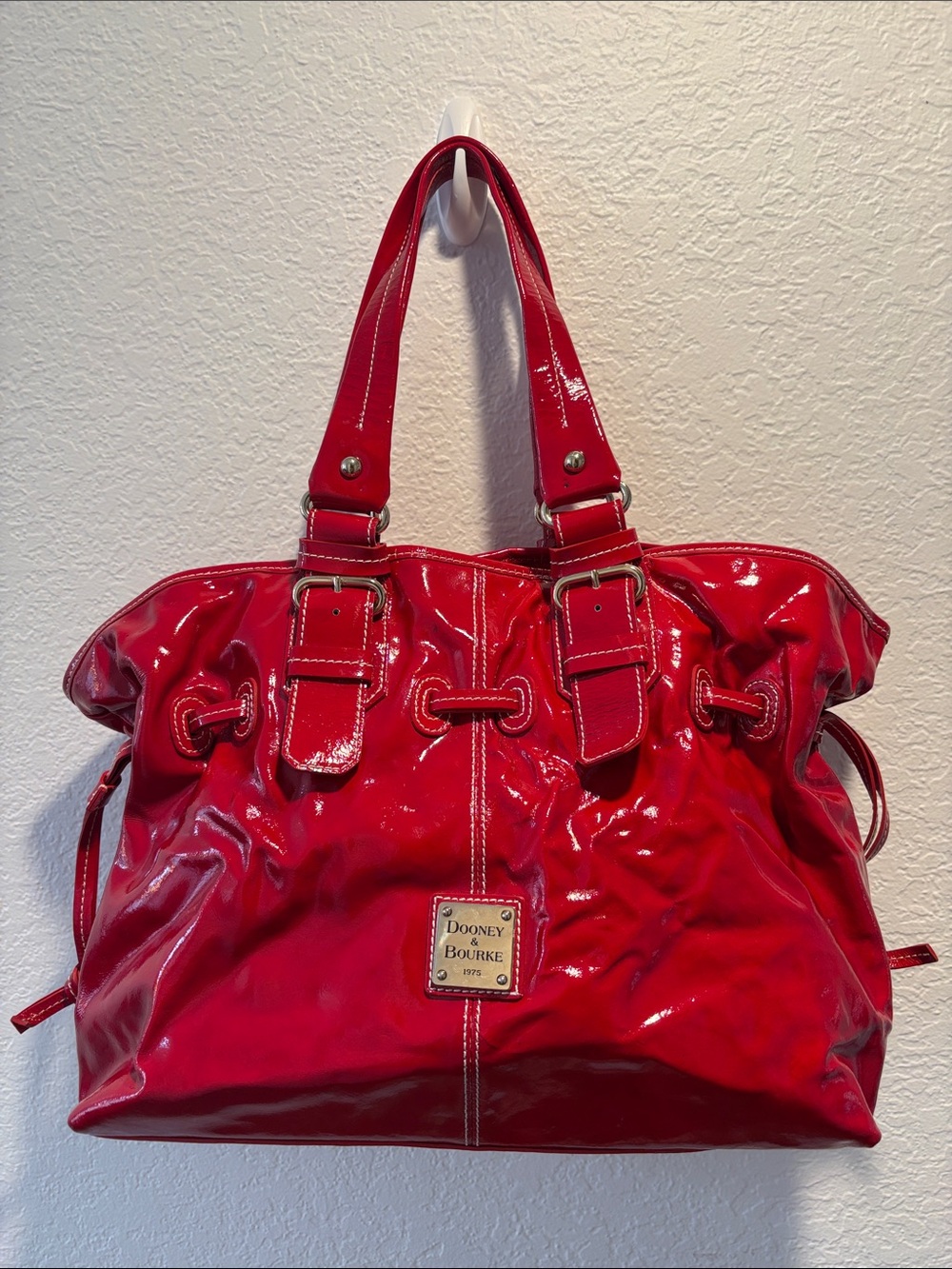 Dooney & Bourke Patent Leather Red Buckle-Accent Handbag